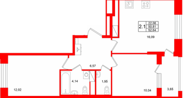 2-к. квартира, 50&nbsp;м²