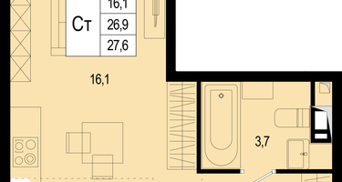 1-к. квартира, 26&nbsp;м²