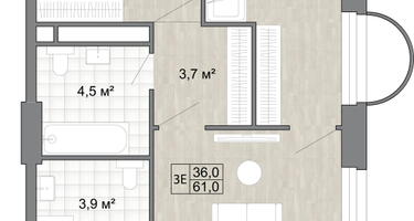 Студия, 61 м²