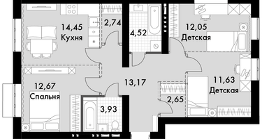 3-к. квартира, 75&nbsp;м²