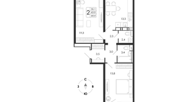 2-к. квартира, 64&nbsp;м²