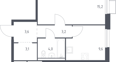 1-к. квартира, 38&nbsp;м²