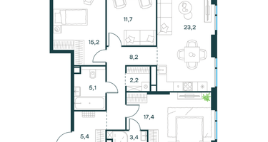 3-к. квартира, 91&nbsp;м²
