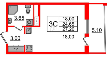 Студия, 24&nbsp;м²