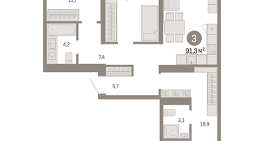 3-к. квартира, 91 м²