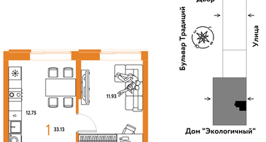1-к. квартира, 33&nbsp;м²
