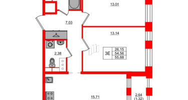 2-к. квартира, 55&nbsp;м²