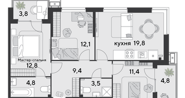 3-к. квартира, 82 м²