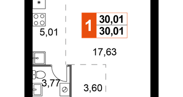1-к. квартира, 30&nbsp;м²