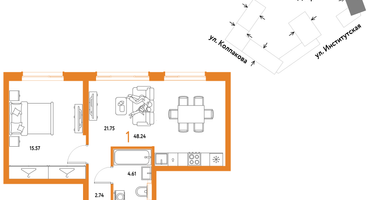 1-к. квартира, 48&nbsp;м²