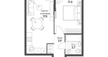 1-к. квартира, 37&nbsp;м²