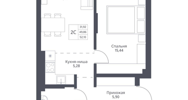 2-к. квартира, 52&nbsp;м²