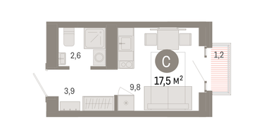 Студия, 17&nbsp;м²