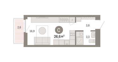 Студия, 26&nbsp;м²
