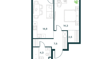 1-к. квартира, 43&nbsp;м²
