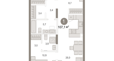 1-к. квартира, 107&nbsp;м²