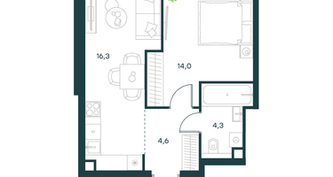 1-к. квартира, 39 м²