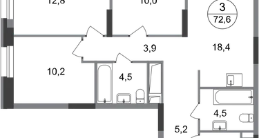 3-к. квартира, 72 м²