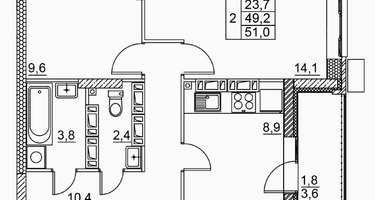 2-к. квартира, 51 м²
