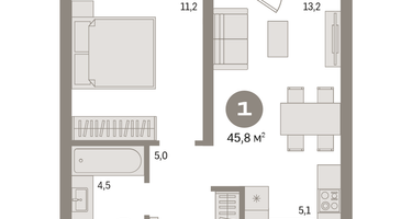 1-к. квартира, 45 м²