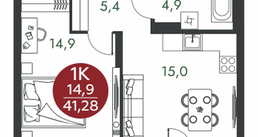 1-к. квартира, 41&nbsp;м²