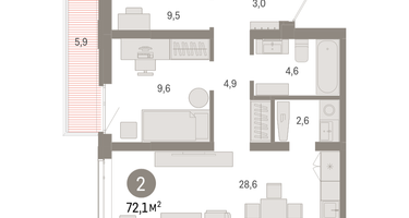 2-к. квартира, 72 м²