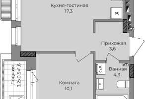 1-к. квартира, 38&nbsp;м²