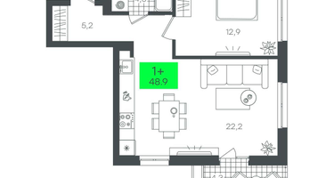 1-к. квартира, 48 м²
