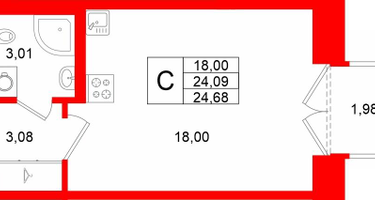 Студия, 24&nbsp;м²