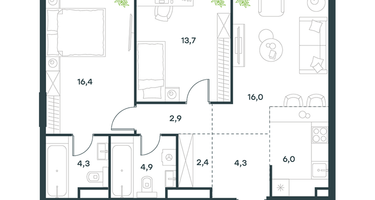 3-к. квартира, 71 м²