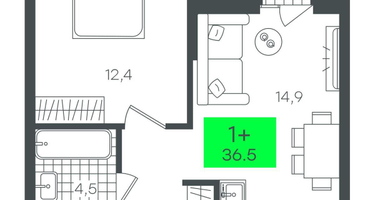 1-к. квартира, 39 м²