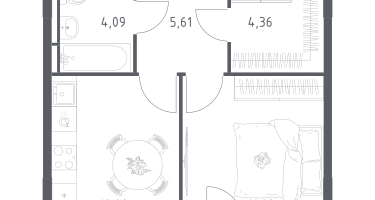 1-к. квартира, 36&nbsp;м²
