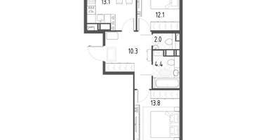 2-к. квартира, 57&nbsp;м²