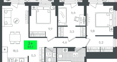 3-к. квартира, 85&nbsp;м²