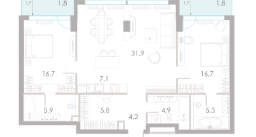 3-к. квартира, 102&nbsp;м²
