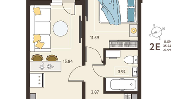 1-к. квартира, 37&nbsp;м²