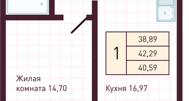 1-к. квартира, 40&nbsp;м²