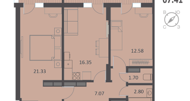 2-к. квартира, 67 м²