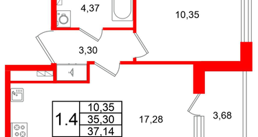 1-к. квартира, 35&nbsp;м²