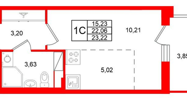 Студия, 22 м²