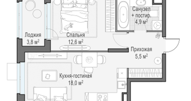 2-к. квартира, 42&nbsp;м²