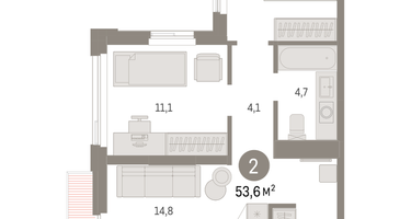 2-к. квартира, 53 м²