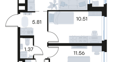 2-к. квартира, 45 м²