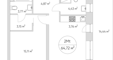 2-к. квартира, 68 м²