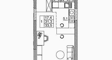 1-к. квартира, 33&nbsp;м²