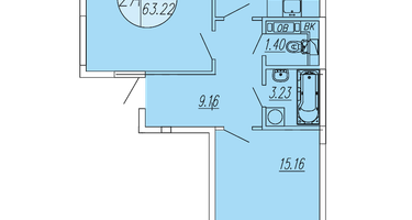 2-к. квартира, 63&nbsp;м²