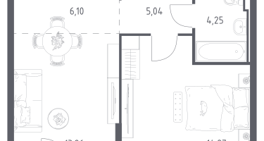 1-к. квартира, 44&nbsp;м²
