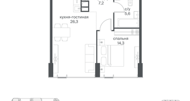 1-к. квартира, 53&nbsp;м²