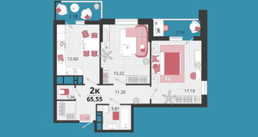 2-к. квартира, 65 м²
