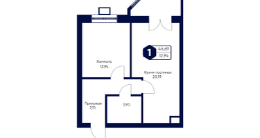 1-к. квартира, 46&nbsp;м²